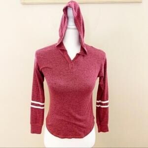 Daytrip Long Sleeve V-Neck Marled Pink Cropped Pullover Hoodie‎ Top Women's S